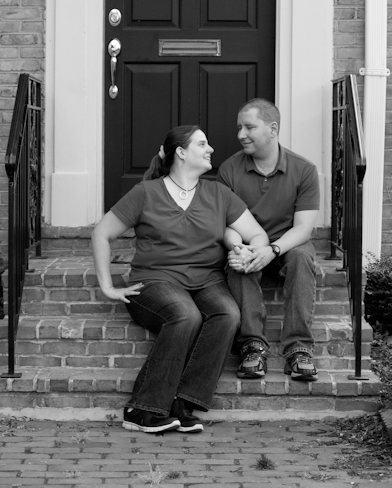 Cammie & Nick on stairs smiling